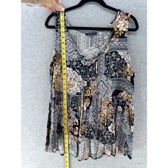 American Eagle Women's sz L BOHO Flowy Sleeveless Tank Top Buttons Floral - Picture 6 of 8